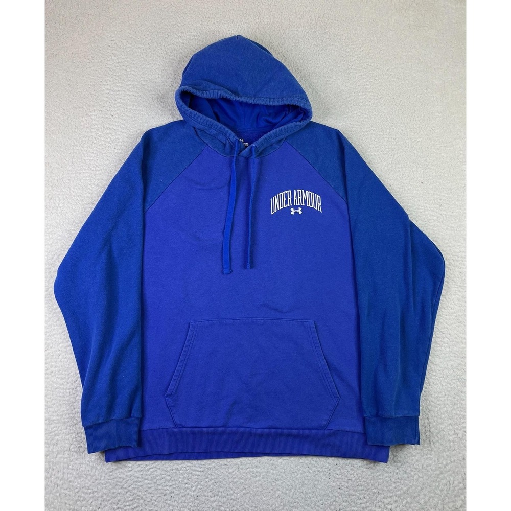 Under Armour Mens 2XL Blue Rival Fleece Hoodie Pullover Logo 1373363 Loose Fit